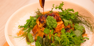 Simmered eel and eggplant, wasabi valley style