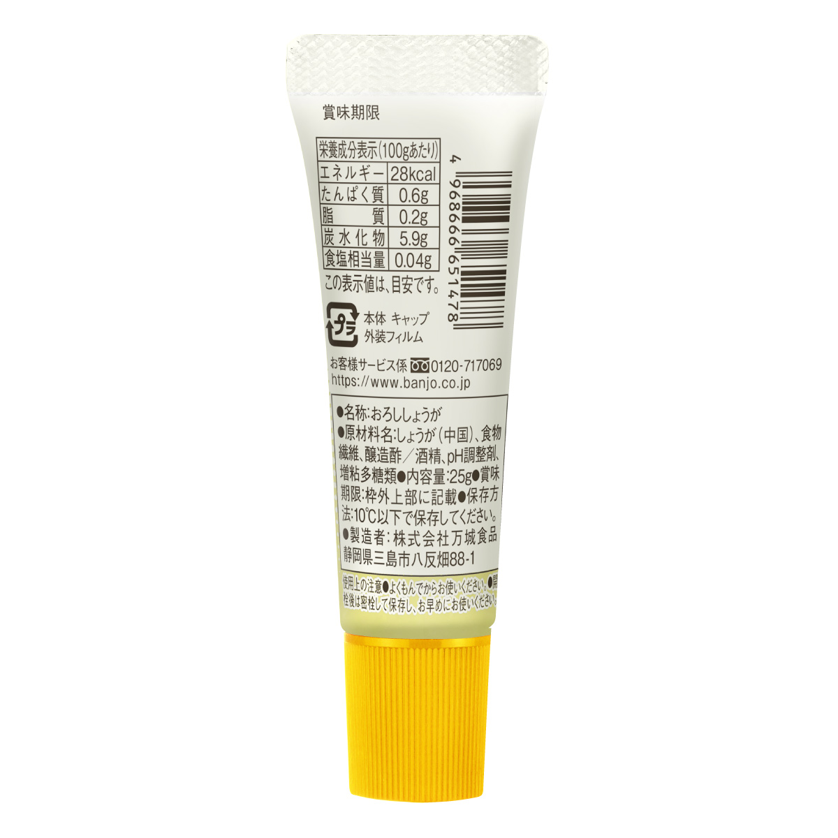 チューブ入り生おろし生姜Ｒ25g | 商品案内 | わさび・わさび